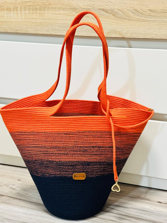 Large Ombre Cotton Rope Basket – Navy & Orange
