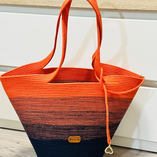 Large Ombre Cotton Rope Basket – Navy & Orange
