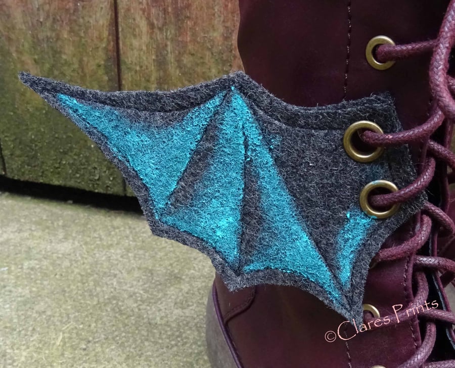 Steampunk Fabric Boot Wings Bat Wings Black Blue Cosplay