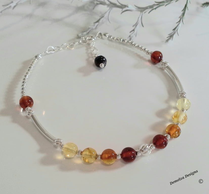 Designer Natural  Balitic Amber Hand Made Sterling Silver Bracelet