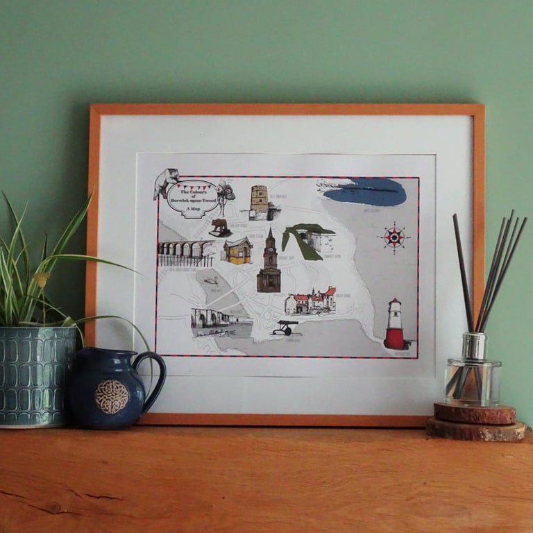 Landmarks of Berwick Illustrated Map Eco Art Print (A3 size)