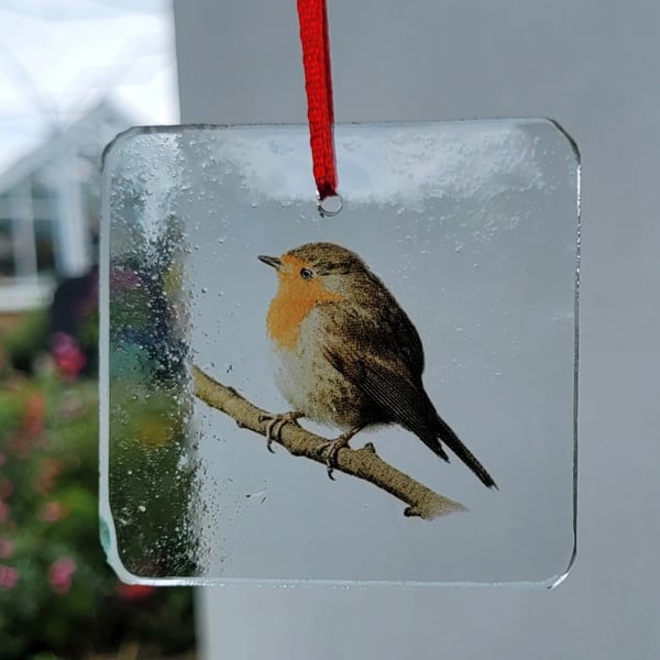 Robin bird Stained Glass christmas suncatcher