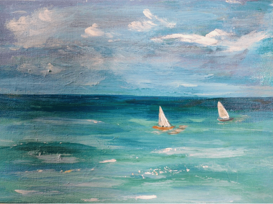 ORIGINAL Painting "SAILBOATS" BEACH SAILING SEASCAPE IMPRESSIONISM 