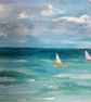 ORIGINAL Painting "SAILBOATS" BEACH SAILING SEASCAPE IMPRESSIONISM 