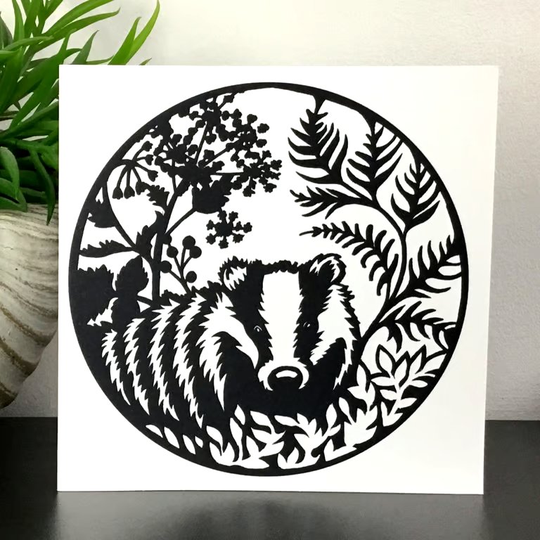 Badger Card. Blank monochrome British wildlife card for any occasion. 