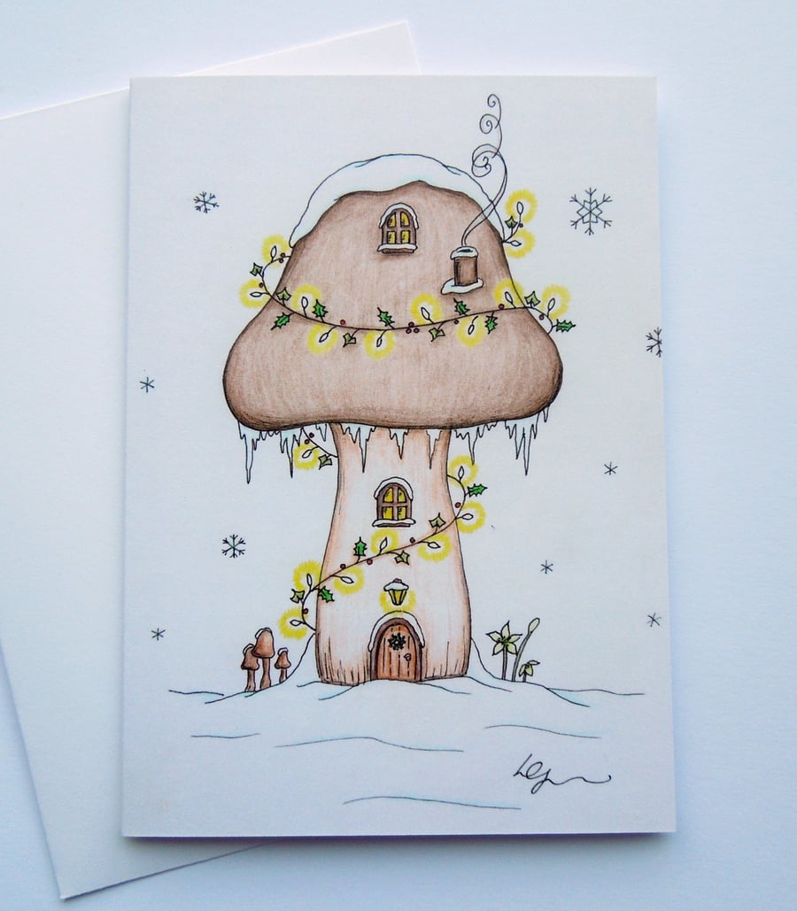 Fairy Toadstool fine art greeting card with envelope
