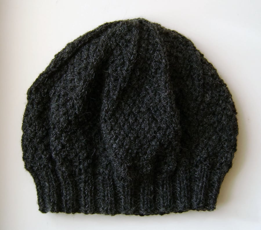 Beanie Hat in Charcoal Aran Wool