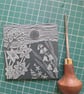 An original handprinted linoprint of a spring scene. 'Spring'. - Image 8