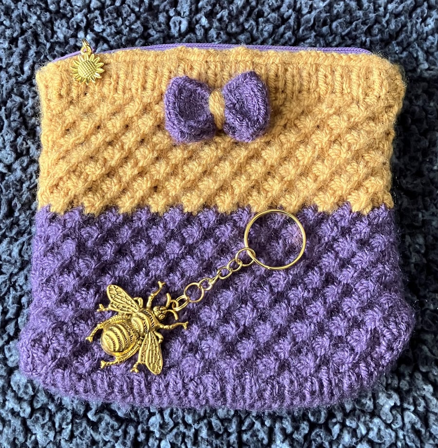 Zip top Bag and Bee keyring gift set: Mustard and Lavender - Special Gift