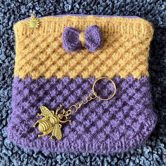 Zip top Bag and Bee keyring gift set: Mustard and Lavender - Special Gift