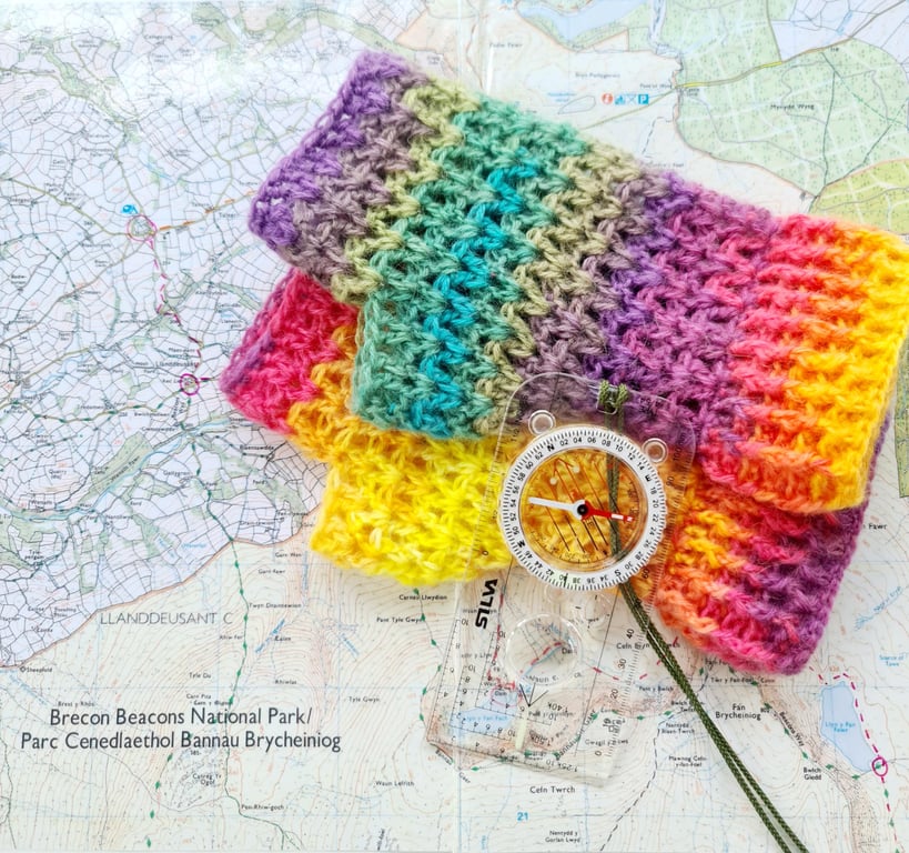 Bright Rainbow Fingerless Mitts, Crochet Wrist Warmers