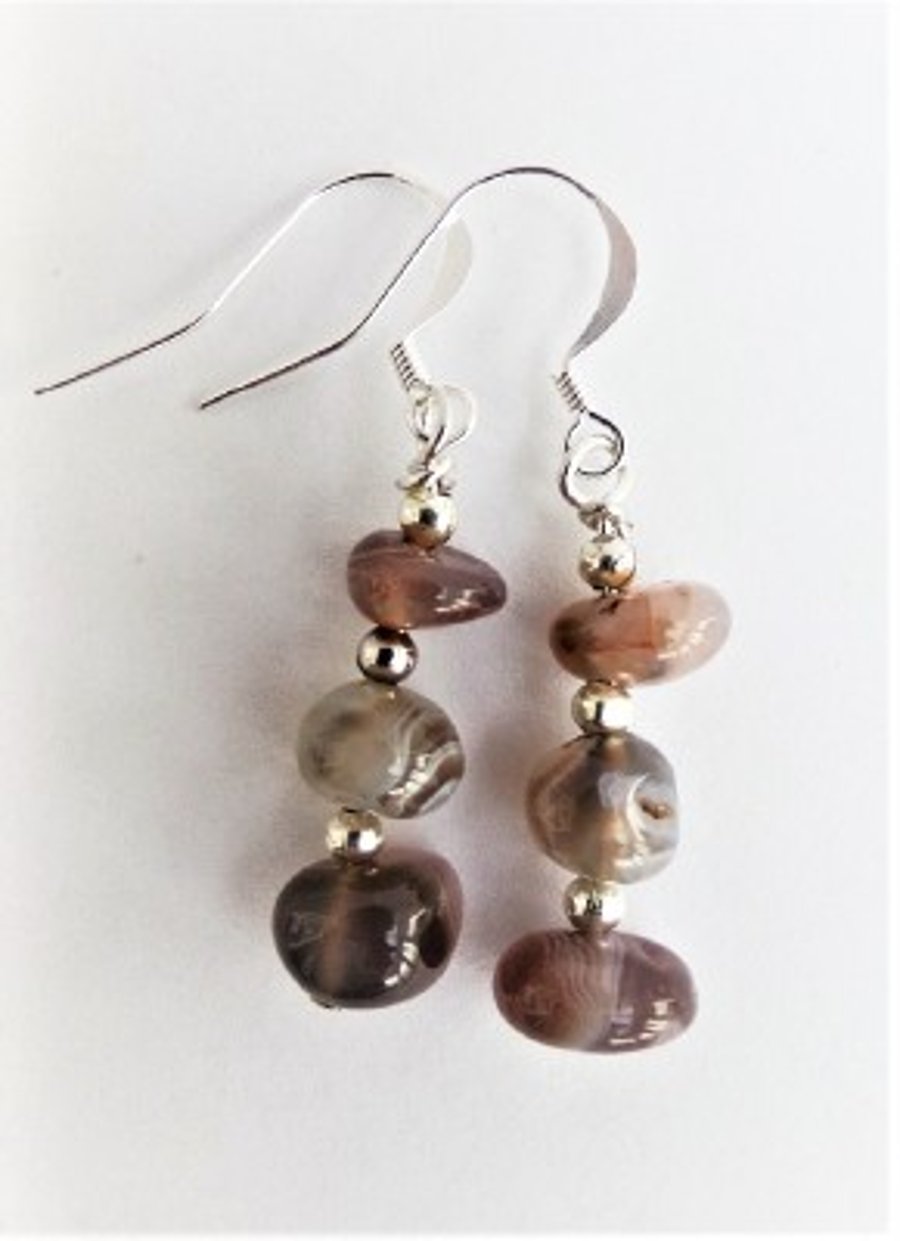 "Storm" Semi-Precious Gemstone Botswana Agate Earrings