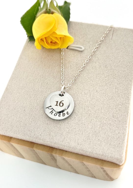 Silver 16th Birthday Name Age Keepsake Necklace