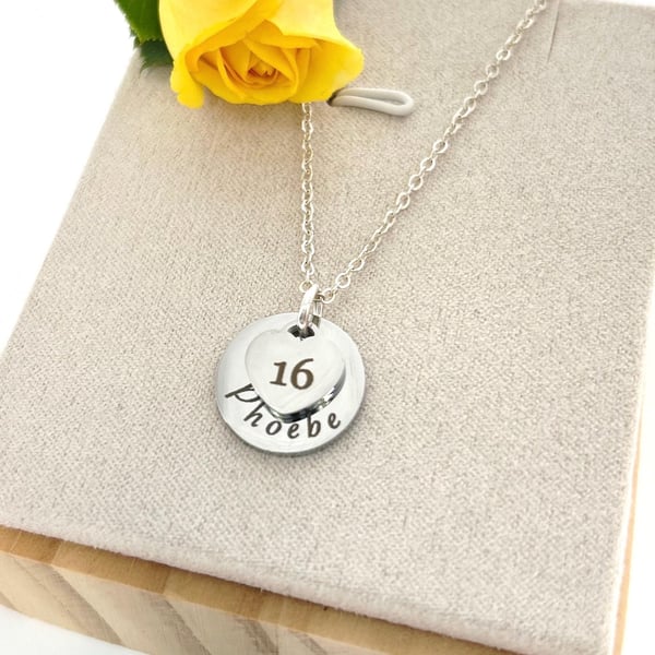 Silver 16th Birthday Name Age Keepsake Necklace
