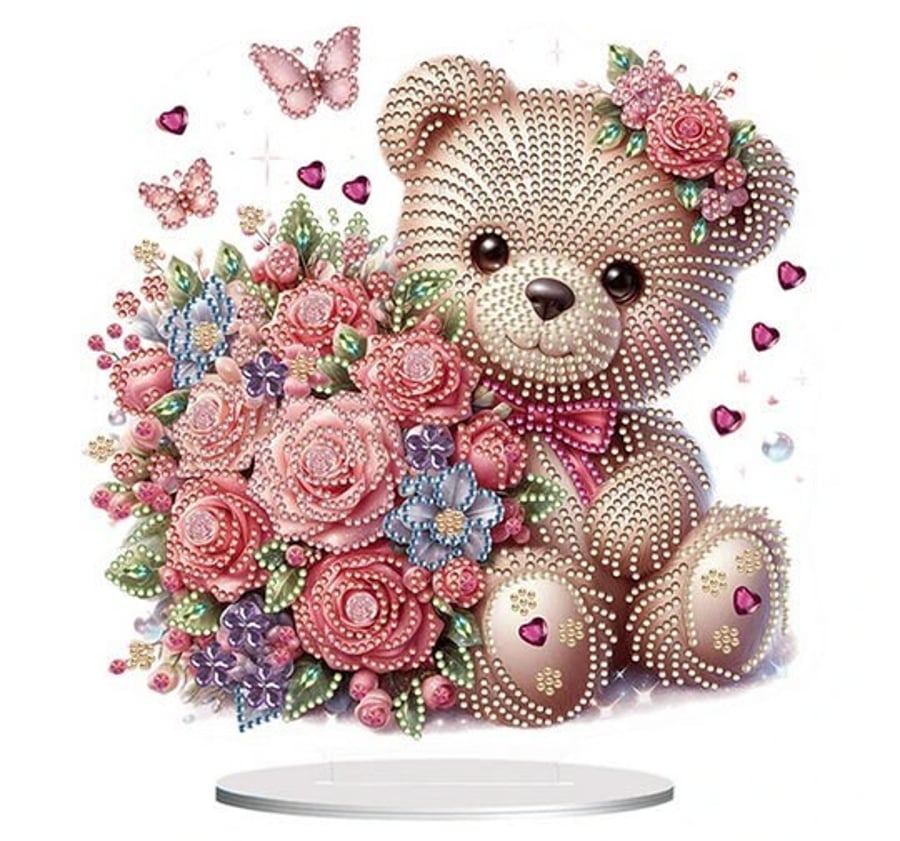 5D DIY Teddy Bear with Flowers Diamond Painting Kit Crystal Embroidery  Rhineston