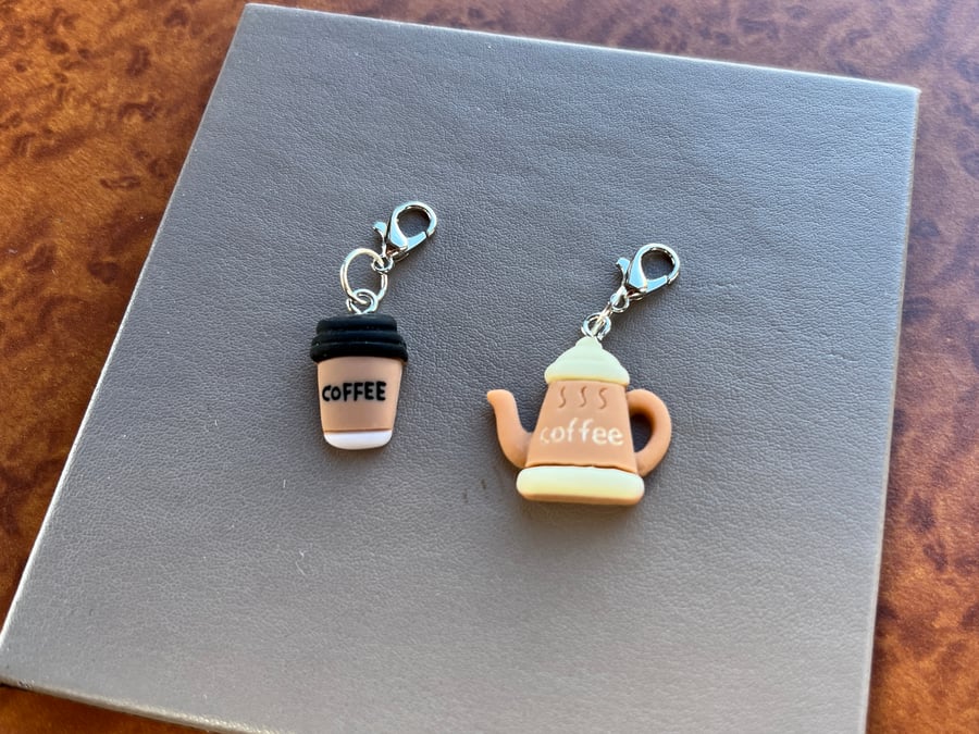 Set of 2 Coffee Theme Stitch Marker Progress Keepers for Knitting Crochet