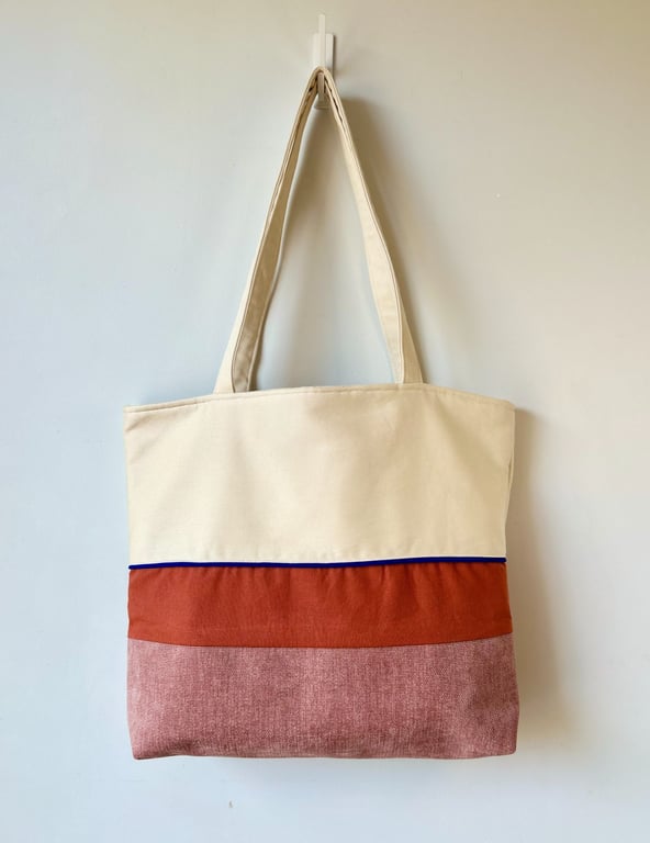 Colour Block Tote Bag - Clay & Colbalt, Handmade in Bristol