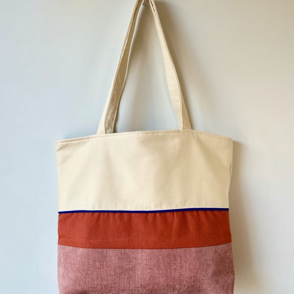 Colour Block Tote Bag - Clay & Colbalt, Handmade in Bristol