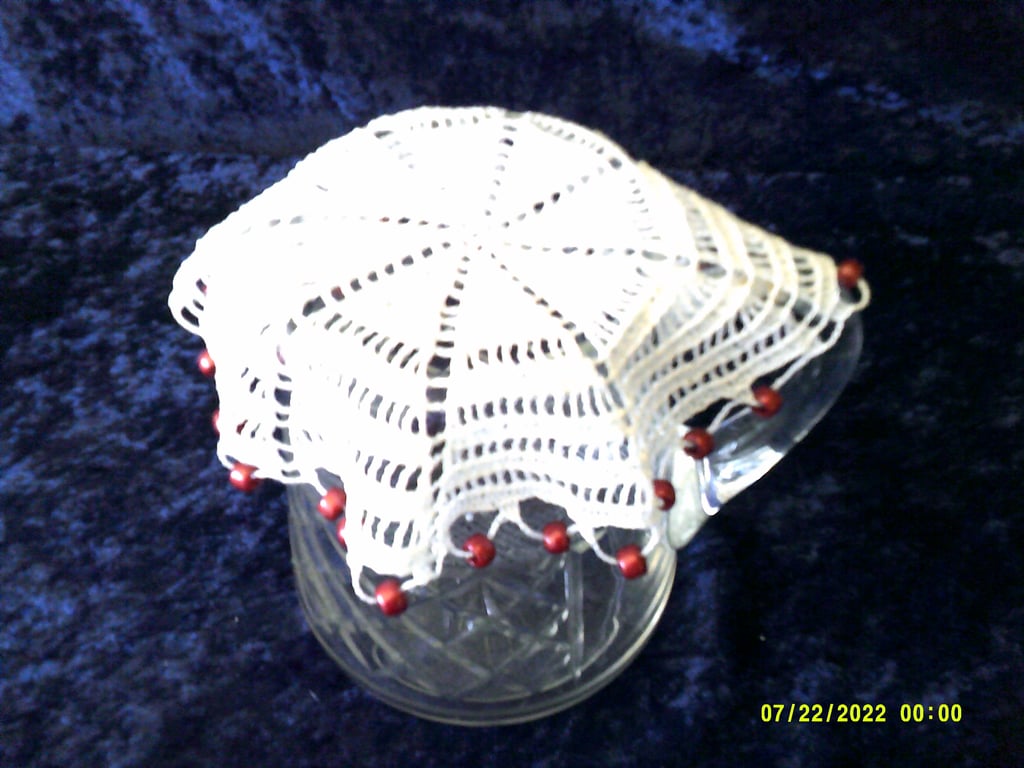 Crochet Jug Cover with Burgundy Beads