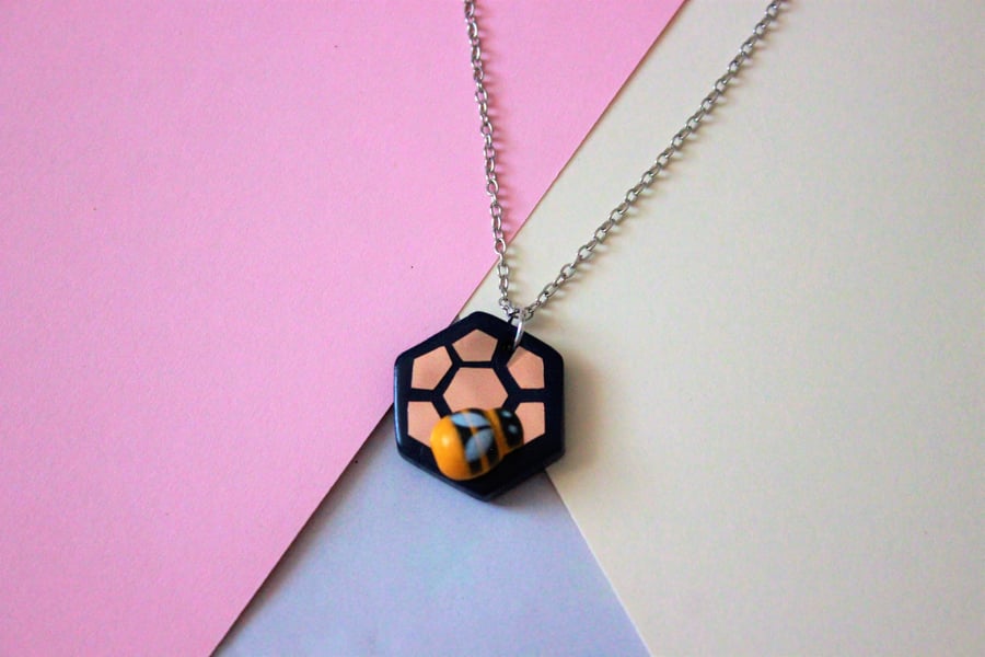 Polymer clay Bee necklace 