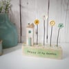 Little Wooden House with Button Flower Garden 'Happy in My Garden'