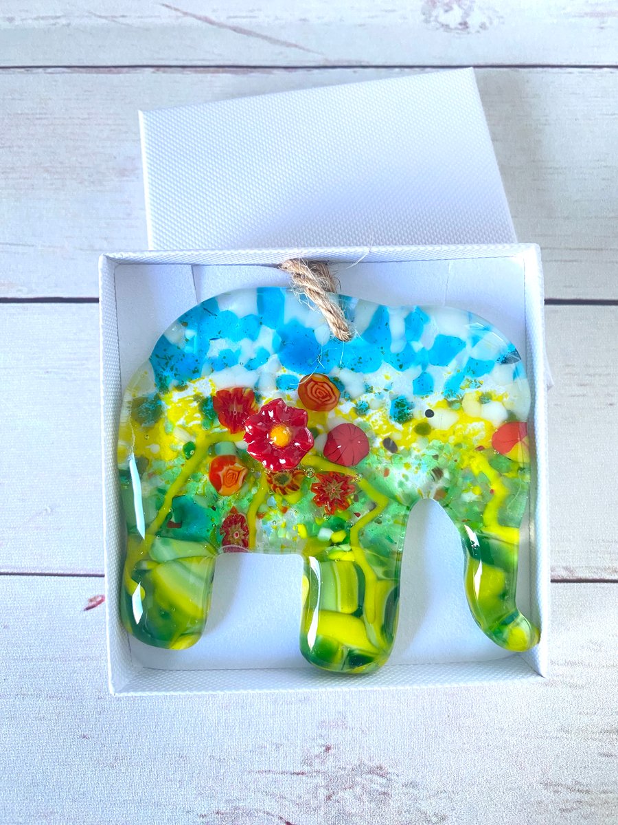Fused glass elephant wall hanging ornament 