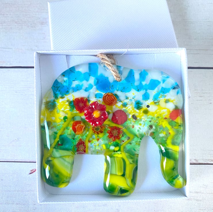 Fused glass elephant wall hanging ornament Folksy