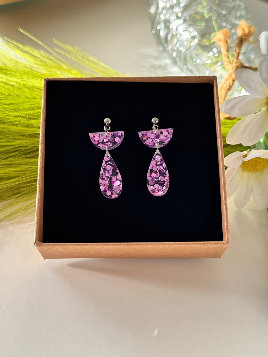 Ice Pink Confetti Acrylic Elegant Drop Earrings