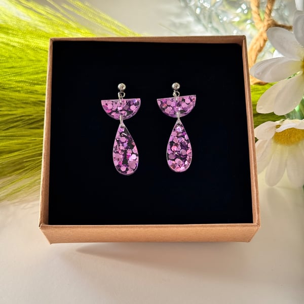 Ice Pink Confetti Acrylic Elegant Drop Earrings