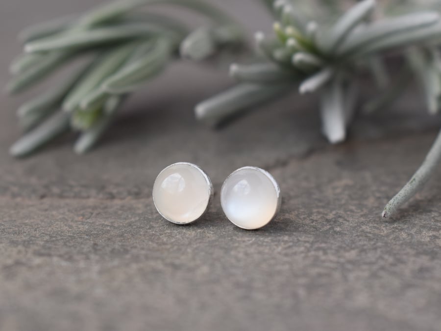 Moonstone Stud Earrings - Sterling Silver Studs