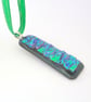 Dichroic glass pendant art Blue-emerald two - Image 2