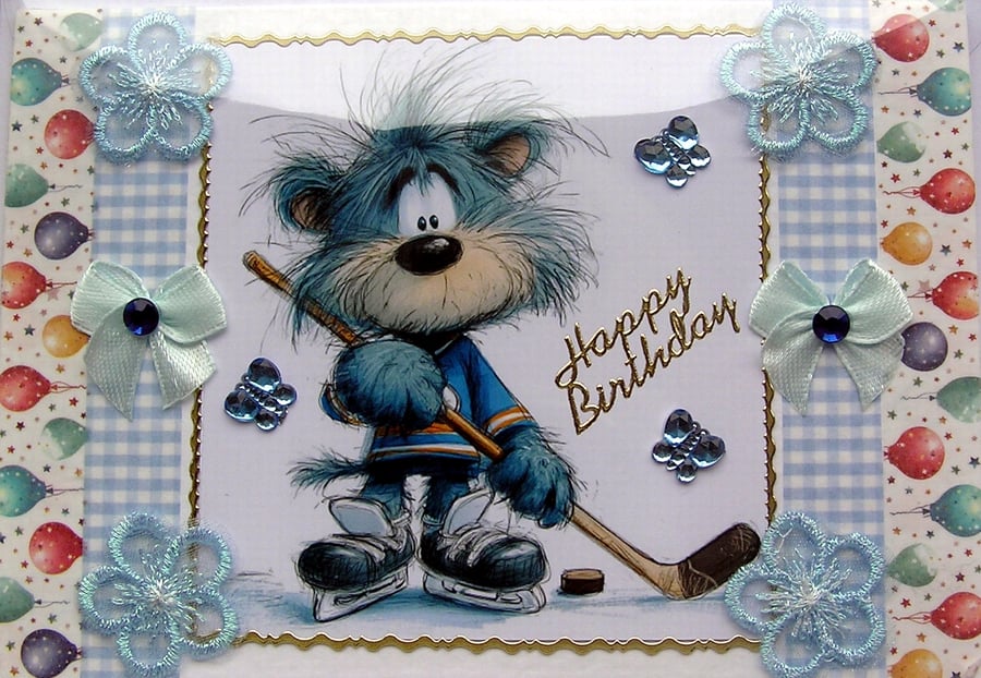 Puppy - Hand Crafted Decoupage Greeting Card - Happy Birthday - 3284