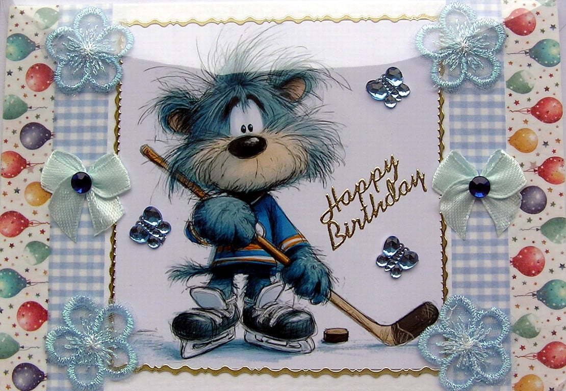 Puppy - Hand Crafted Decoupage Greeting Card - Happy Birthday - 3284
