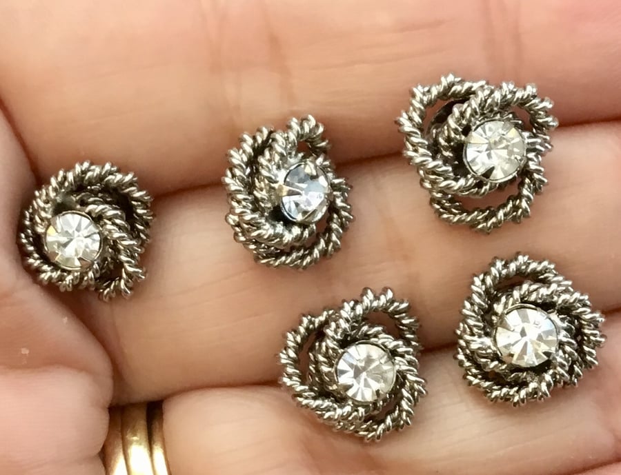 Prestige Set of Five Vintage Knot and Faceted Crystal Buttons.