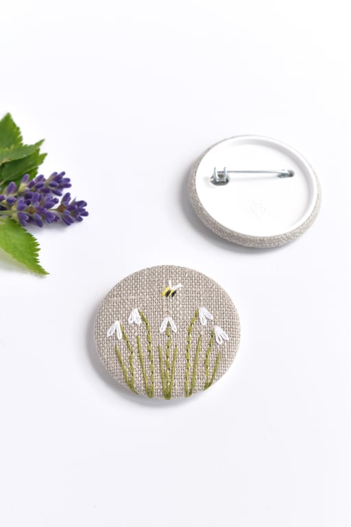 Snowdrop brooch, snowdrop pin badge, embroidered snowdrop brooch, snowdrop pin