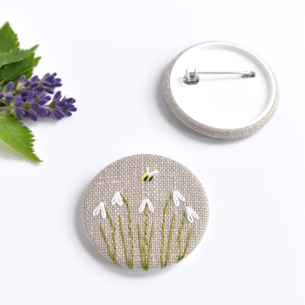 Snowdrop brooch, snowdrop pin badge, embroidered snowdrop brooch, snowdrop pin