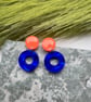 Neon Orange and Blue Hoop Acrylic Earrings 
