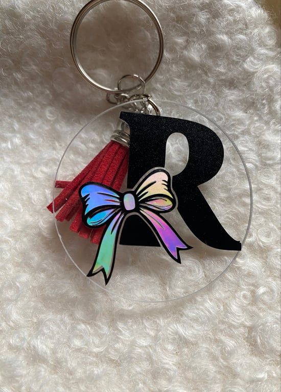 Personalised Keyring - Initial with bow detail & tassel- gift idea