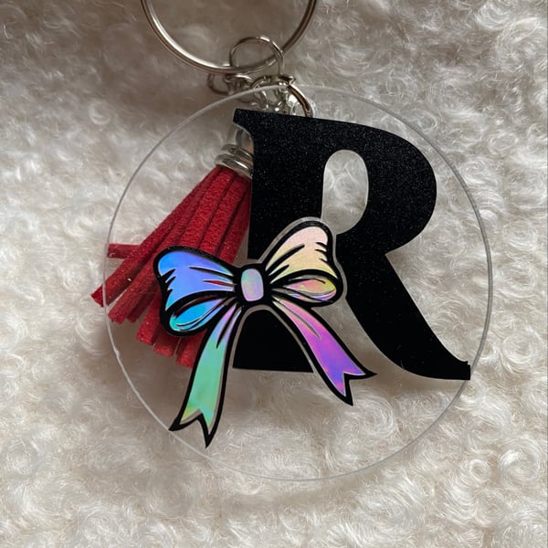 Personalised Keyring - Initial with bow detail & tassel- gift idea
