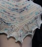 Hand knit beaded lace edged scarf shawl in white, blue & black - design F213 - Image 4