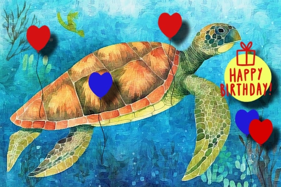 Turtle Birthday Card A5