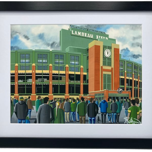 Green Bay Packers, Lambeau Field, NFL Framed Art Print. Approx A4.