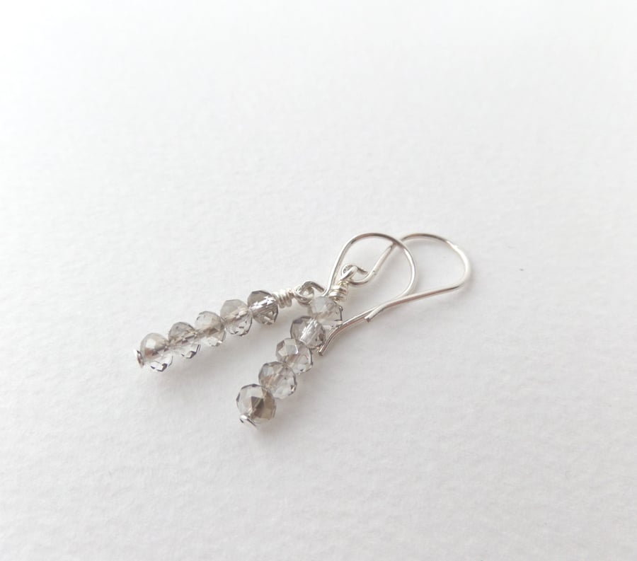 Grey Crystal Drop Earrings. 925 Hand forged Sterling Silver.