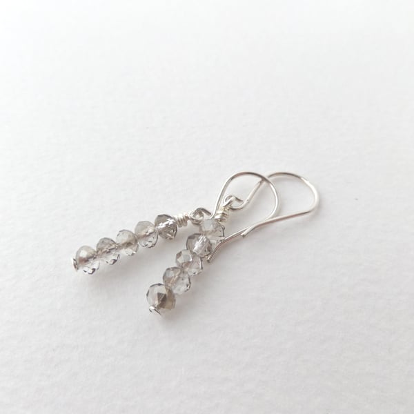 Grey Crystal Drop Earrings. 925 Hand forged Sterling Silver.
