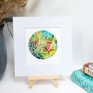 Personalised circle Map green, blue gold and red, custom made hand painted
