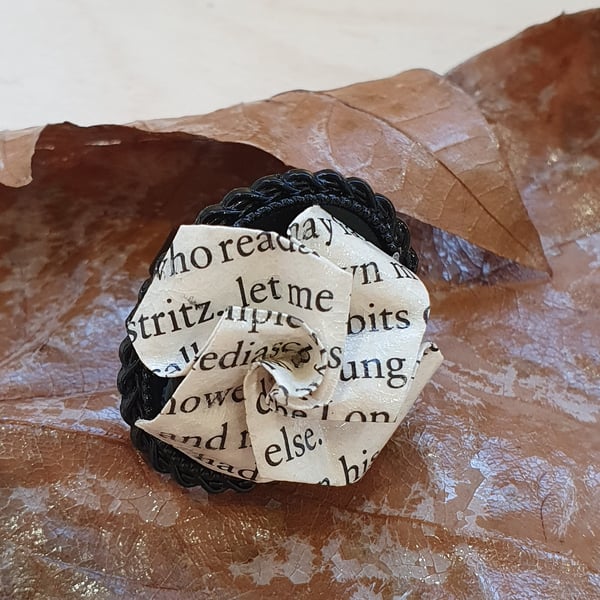 Dracula Book Page Ring: Origami Rose, Gothic Jewellery, adjustable ring, 