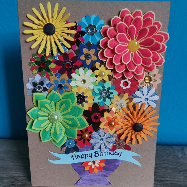Multicolored luxury handmade flower greeting keepsake card - boxed 