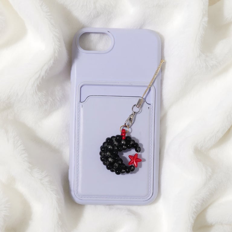 Black Moon & Red Star Phone Charm – Celestial Gothic Collection