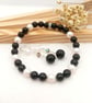 Earring & Bracelet Set - Mystic Black & Pearlescent White Jewellery Set