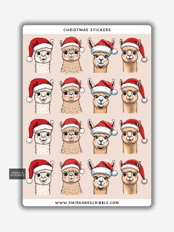 Funny Christmas Sticker Sheet - Festive Xmas Llama